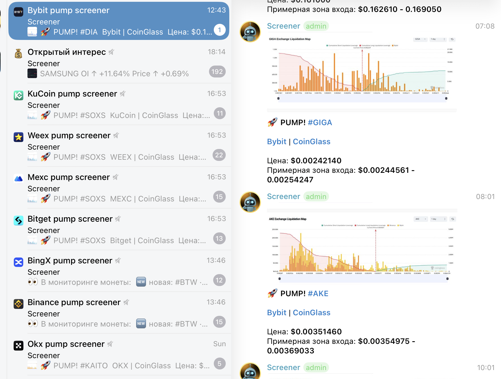 AI-памп-скринер и скринер открытого интереса в Telegram