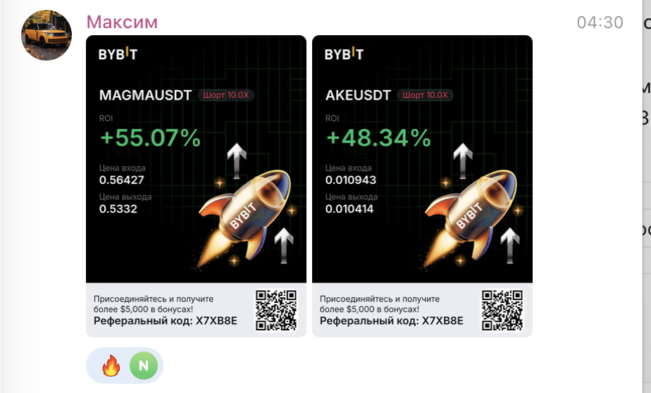 MAGMA +55,07% и AKE +48,34%, short 10x на Bybit